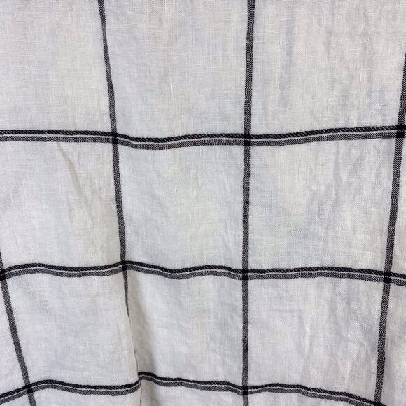 FLAX 100% Linen White Tunic Tank Top Key Hole Button Front Plaid Size Small - Picture 3 of 9